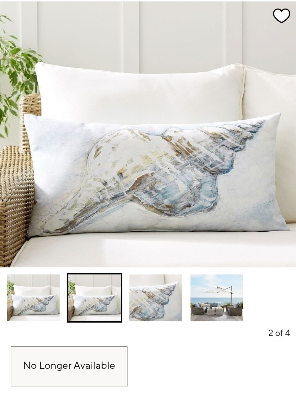 Pottery Barn Pacific Shell Outdoor Pillow - White & Light Blue